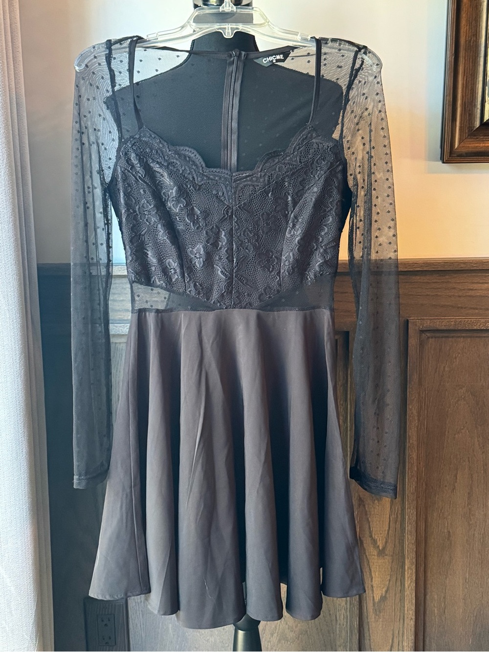 Chic Me Black Lace & Mesh Whimsigoth Fit-and-Flare Dress medium